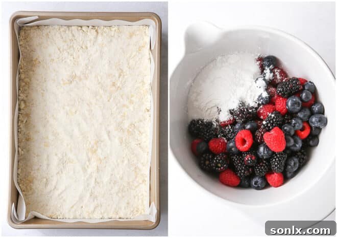 bottom crust and mixing berry filling ingredients