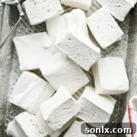 closeup of homemade vanilla marshmallows on a pan