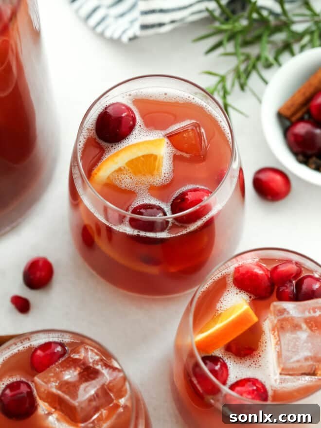 glasses of holiday punch with ice