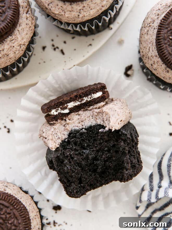 bite taken out of an Oreo cupcake