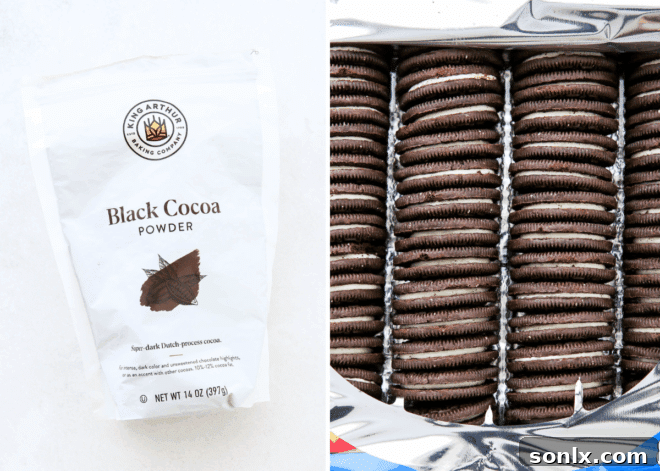 black cocoa powder packaging and a package of Oreos