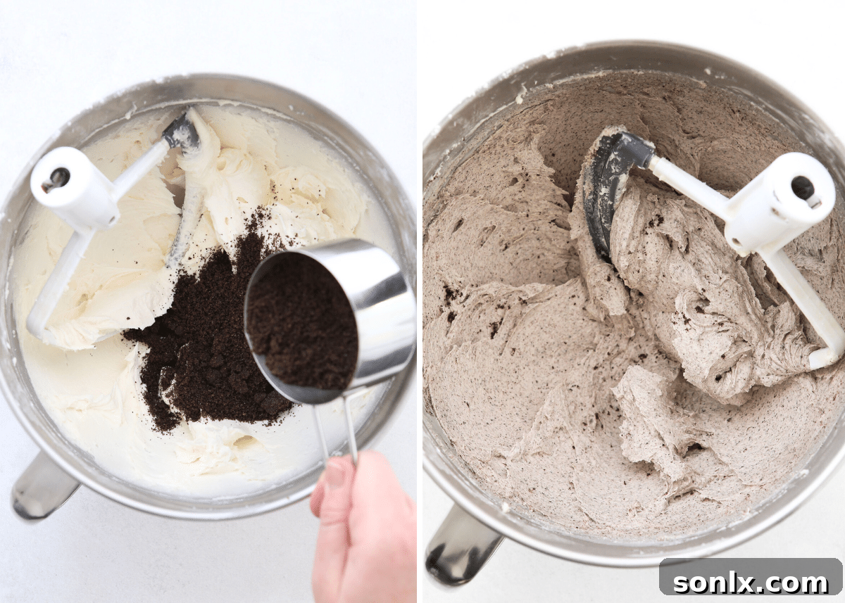 making Oreo buttercream frosting