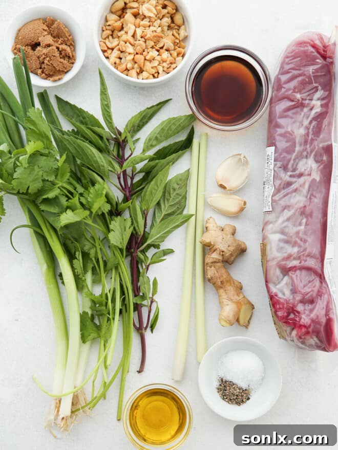 ingredients for Thai lemongrass pork recipe