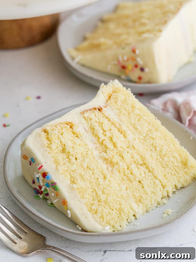 Slices of vanilla cake served on individual plates