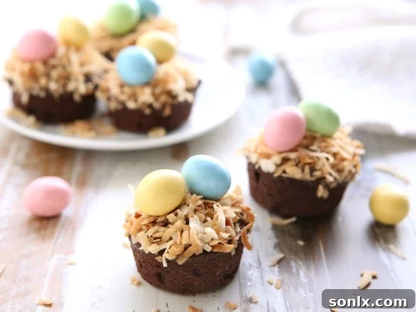 Platter of Coconut Brownie Bite Easter Nests, beautifully arranged for serving