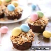 Coconut Brownie Bite Easter Nests | completelydelicious.com