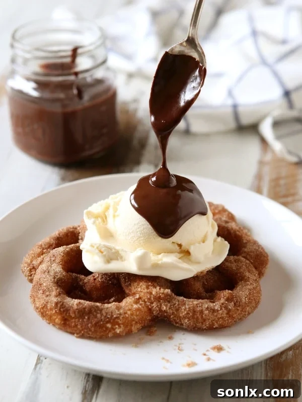 Churro Funnel Cake Ice Cream Sundaes from completelydelicious.com