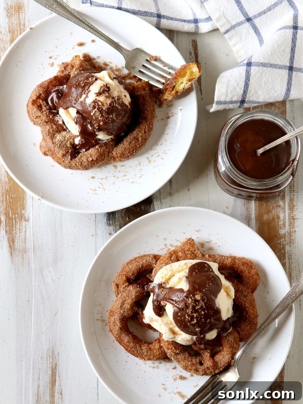 Churro Funnel Cake Ice Cream Sundaes from completelydelicious.com