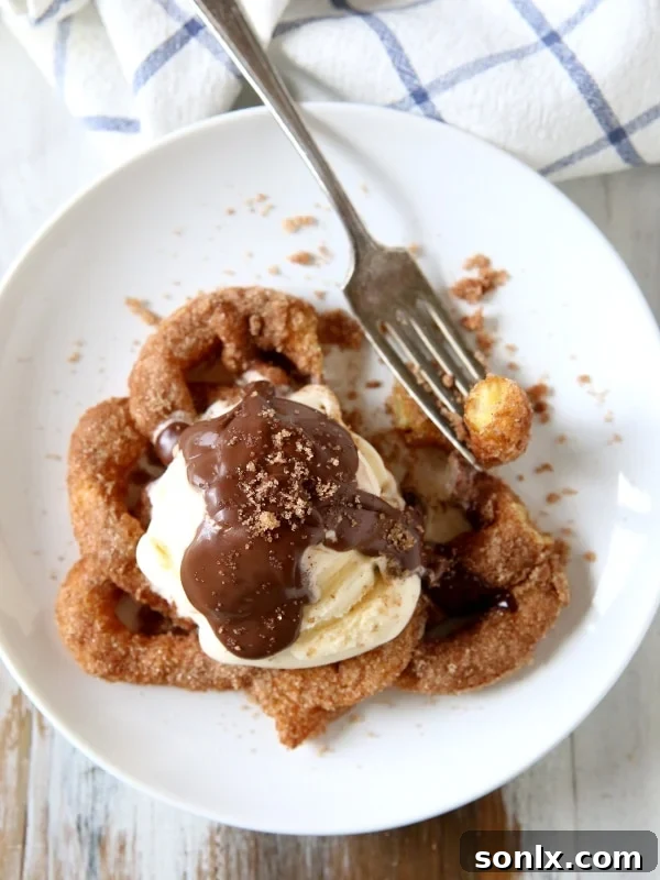 Churro Funnel Cake Ice Cream Sundaes from completelydelicious.com