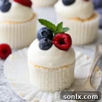 angel food cupcakes with fork, ready to be enjoyed