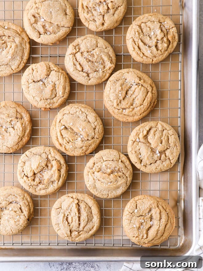 Close-up of a stack of golden brown chipless cookies, highlighting their crisp edges and soft centers.