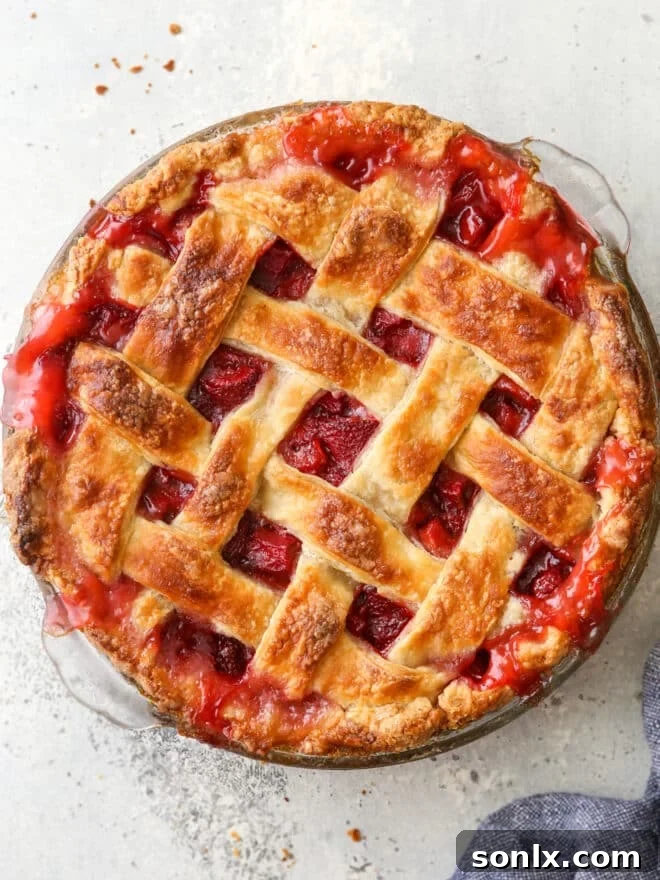 Delicious fruit pie with a perfectly golden woven lattice crust
