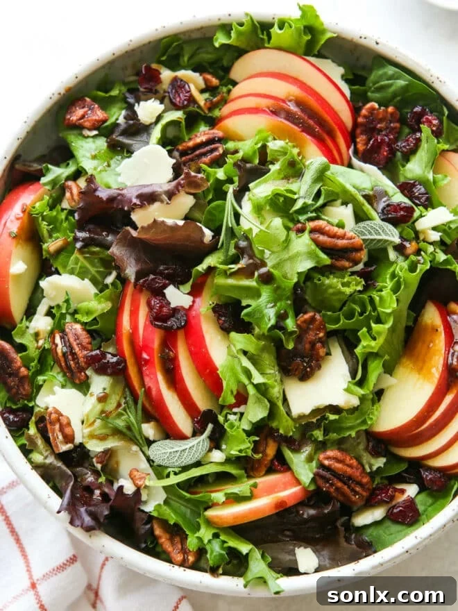 closeup of fall apple salad in bowl