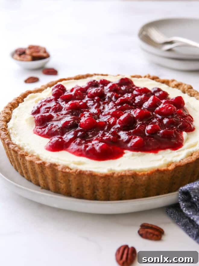 close up of cranberry mascarpone tart