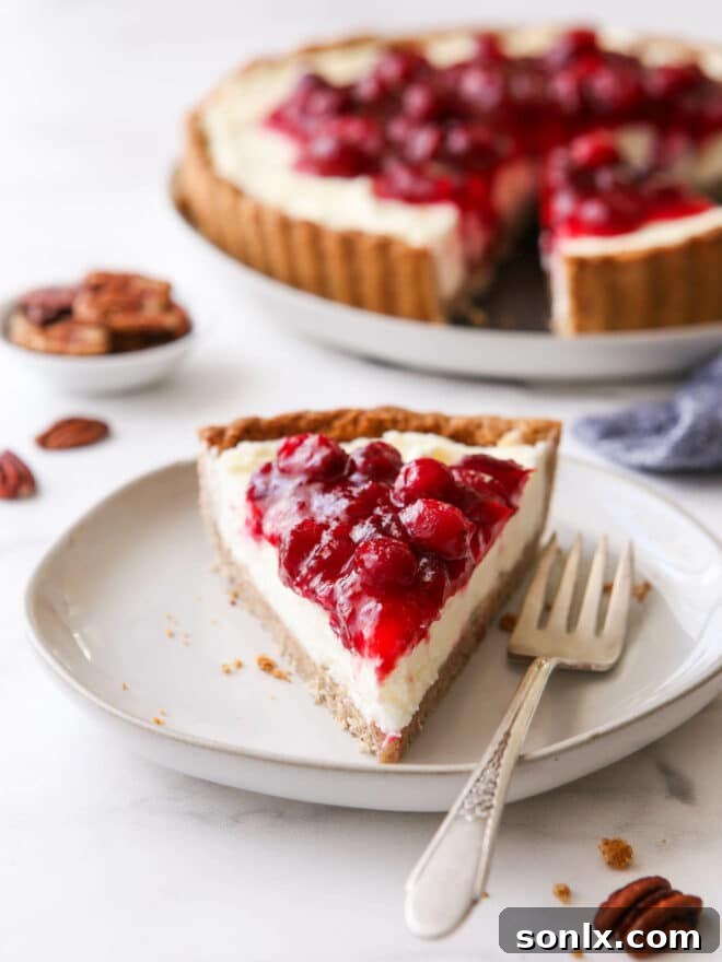 slice of cranberry mascarpone tart on plate