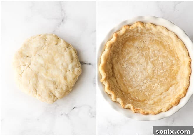 Hands crimping the edges of a pie crust in a pie plate.