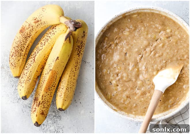 Hands mixing ingredients for banana bread in a large bowl, highlighting the baking process.