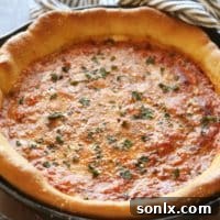Deep Dish Skillet Pizza | completelydelicious.com