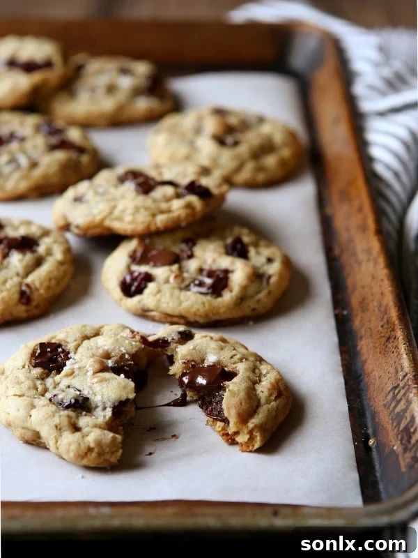 Close-up of a plate of homemade Chocolate Toffee Oatmeal Cookies, showcasing their chewy texture and generous mix-ins.