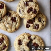 Chocolate Toffee Oatmeal Cookies with Dried Cherries | completelydelicious.com
