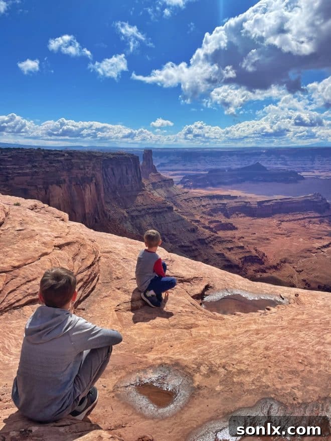 A breathtaking panoramic view from Dead Horse Point State Park, showcasing the iconic gooseneck bend of the Colorado River