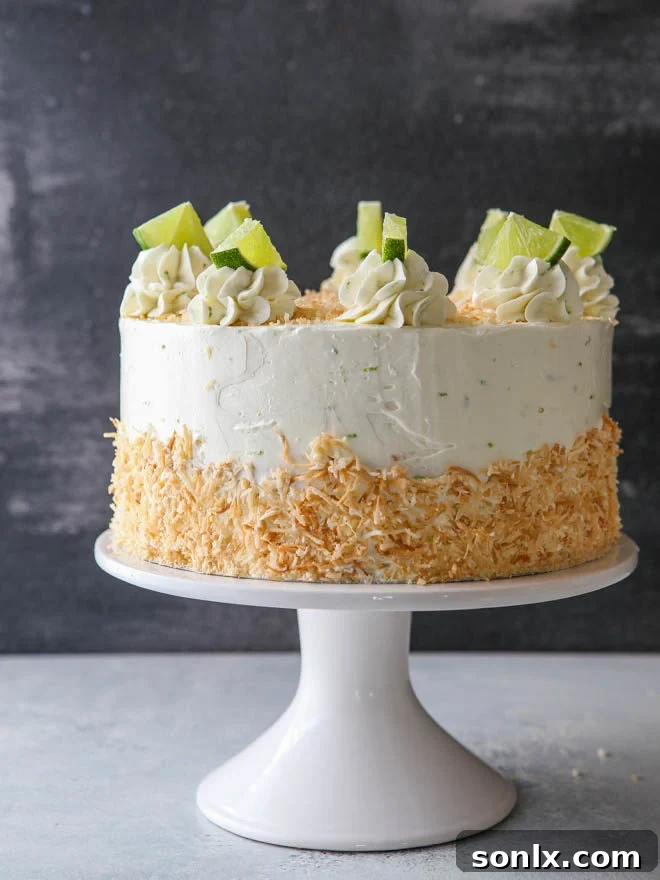 Delightful Coconut Lime Layer Cake with lush frosting