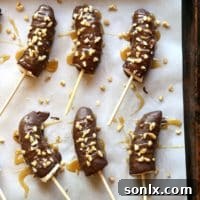 Chocolate Covered Frozen Bananas with Salted Caramel and Walnuts