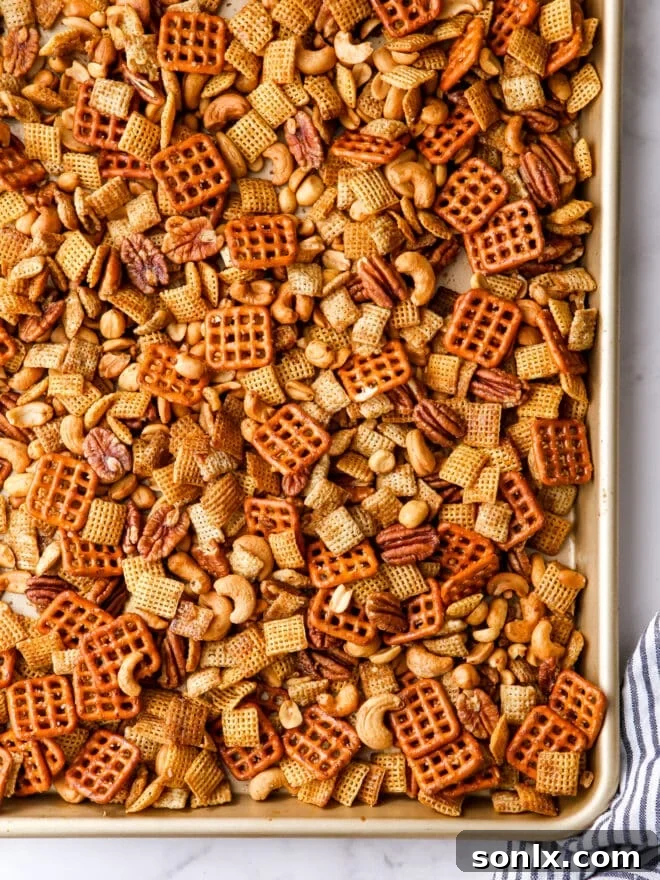 baked maple nut snack mix on pan