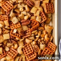 closeup of baked maple nut snack mix