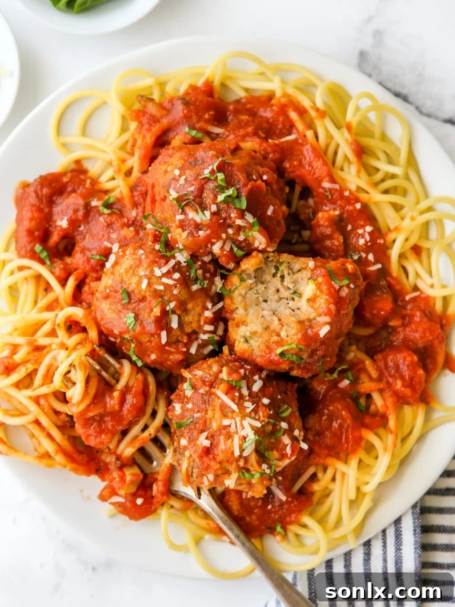 Delicious Turkey Zucchini Meatballs served with pasta
