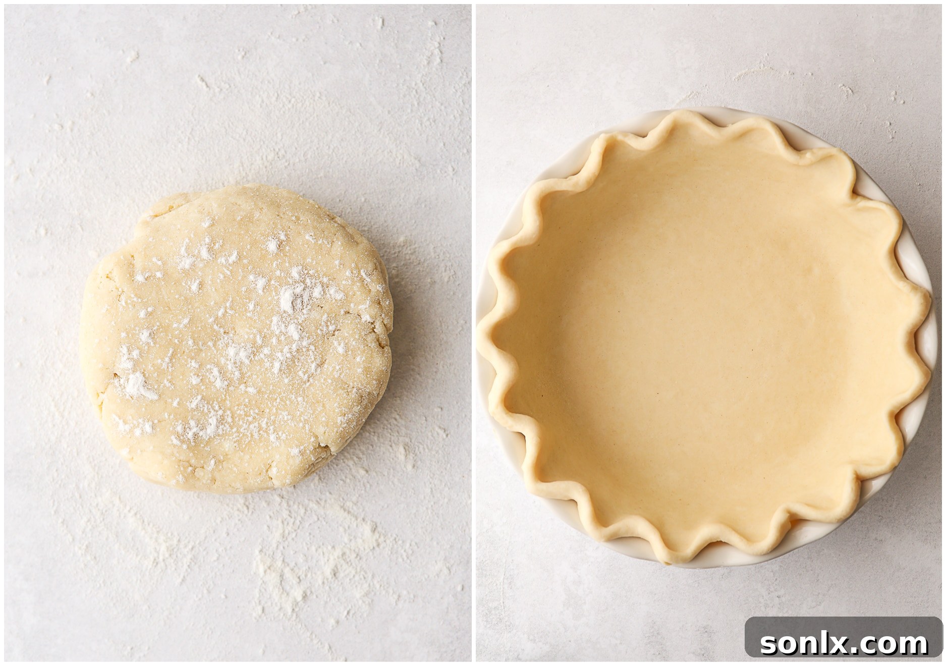 pie crust dough and dough pressed into pan