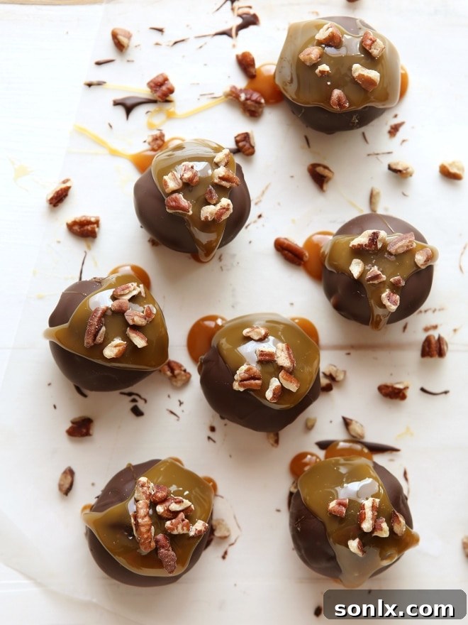 Turtle Cookie Truffles with pecans, caramel and chocolate | completelydelicious.com