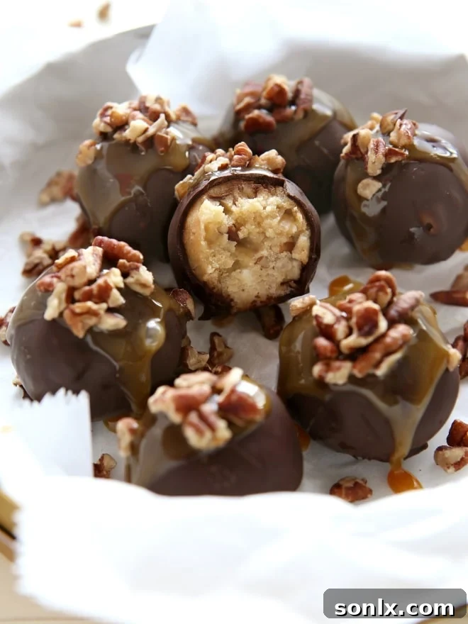 Turtle Cookie Truffles with pecans, caramel and chocolate | completelydelicious.com
