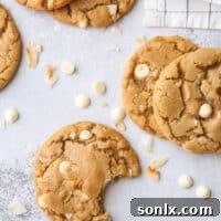 Golden Coconut White Chocolate Chip Cookies 6 Toasted coconut and white chocolate chip cookies