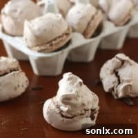 Luscious Chocolate Meringue Cookies 2 Chewy Chocolate Meringues freshly baked on a cooling rack