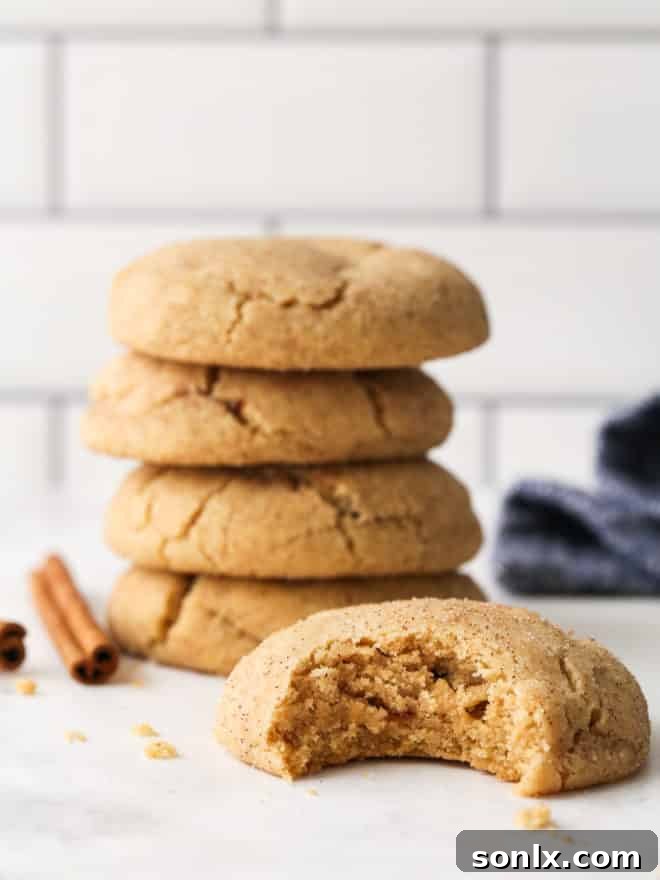 bite taken out of brown butter snickerdoodle cookie