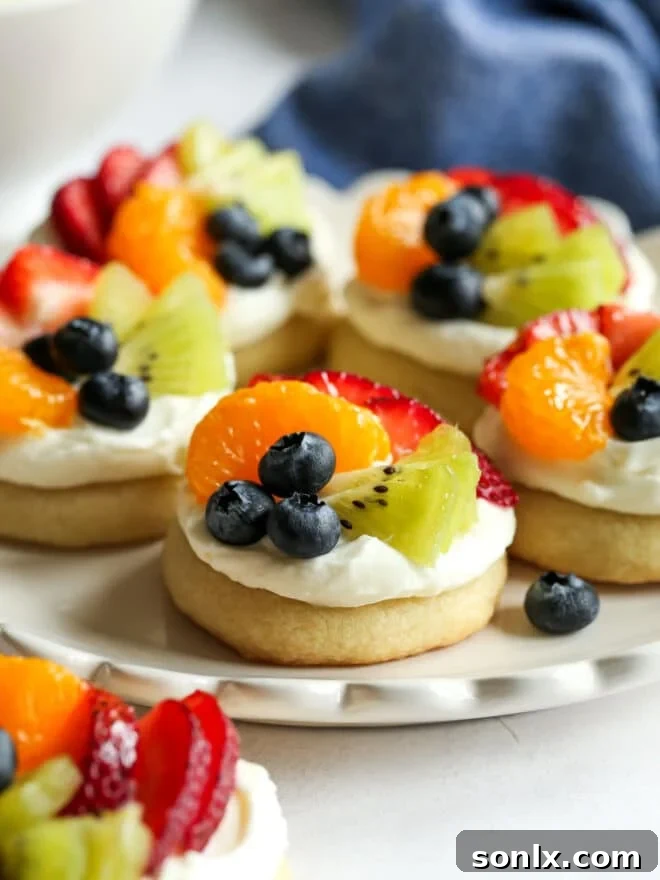 closeup of fruit pizza sugar cookies on a plate
