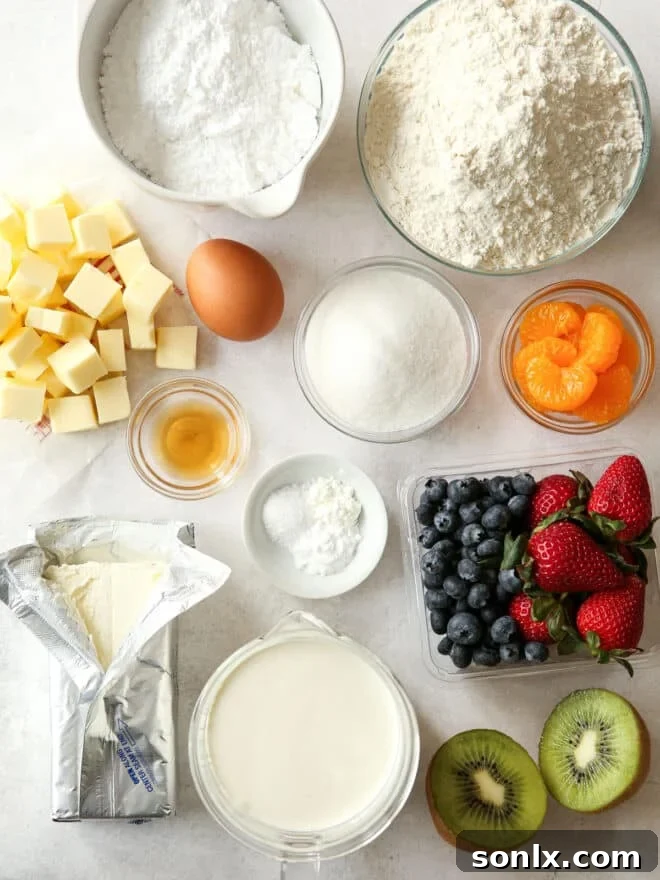 fruit pizza sugar cookies ingredients measured out