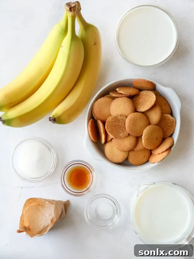 ingredients measured out for banana pudding cups